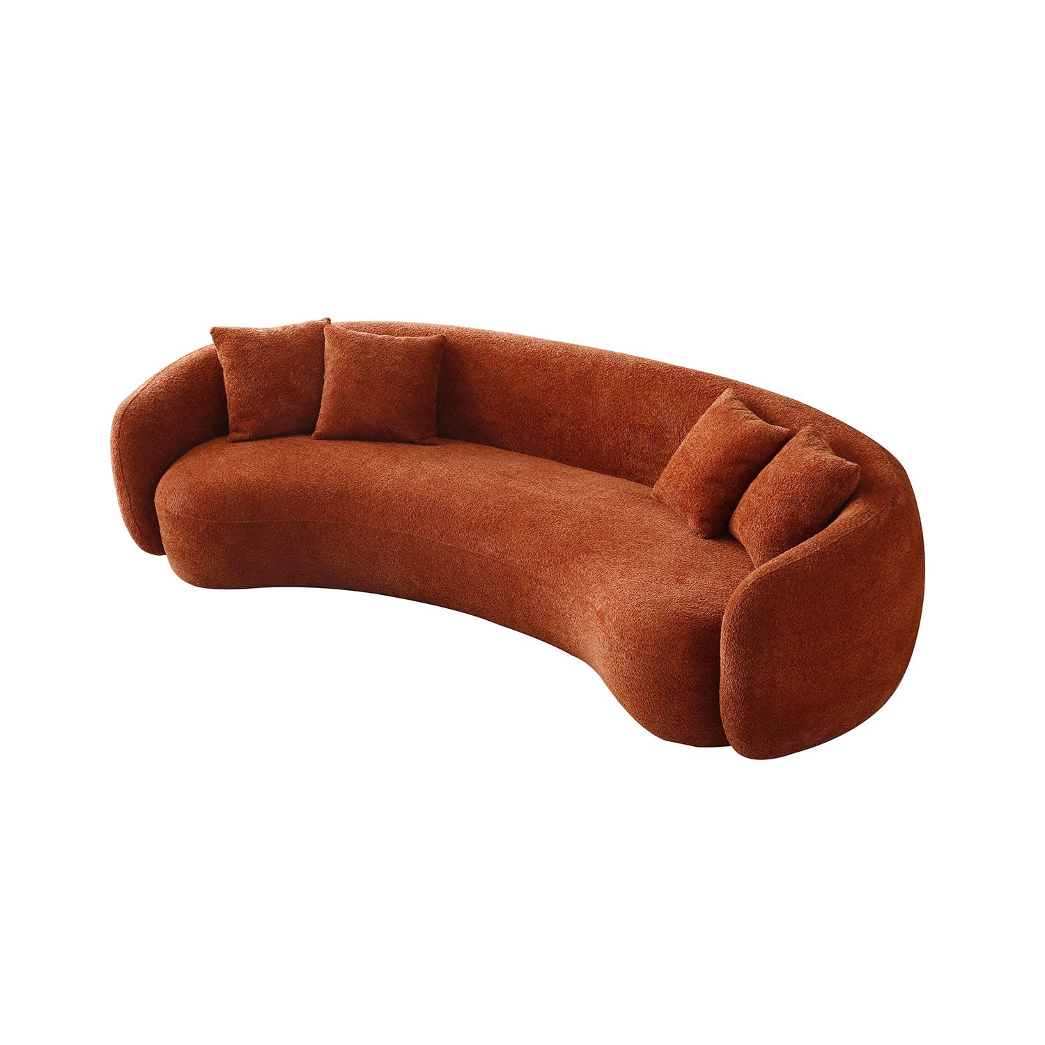 102'' 5 Seater Boucle Sofa Modern Sectional Half Moon Leisure Couch Curved Sofa Teddy Fleece Orange Orange Boucle