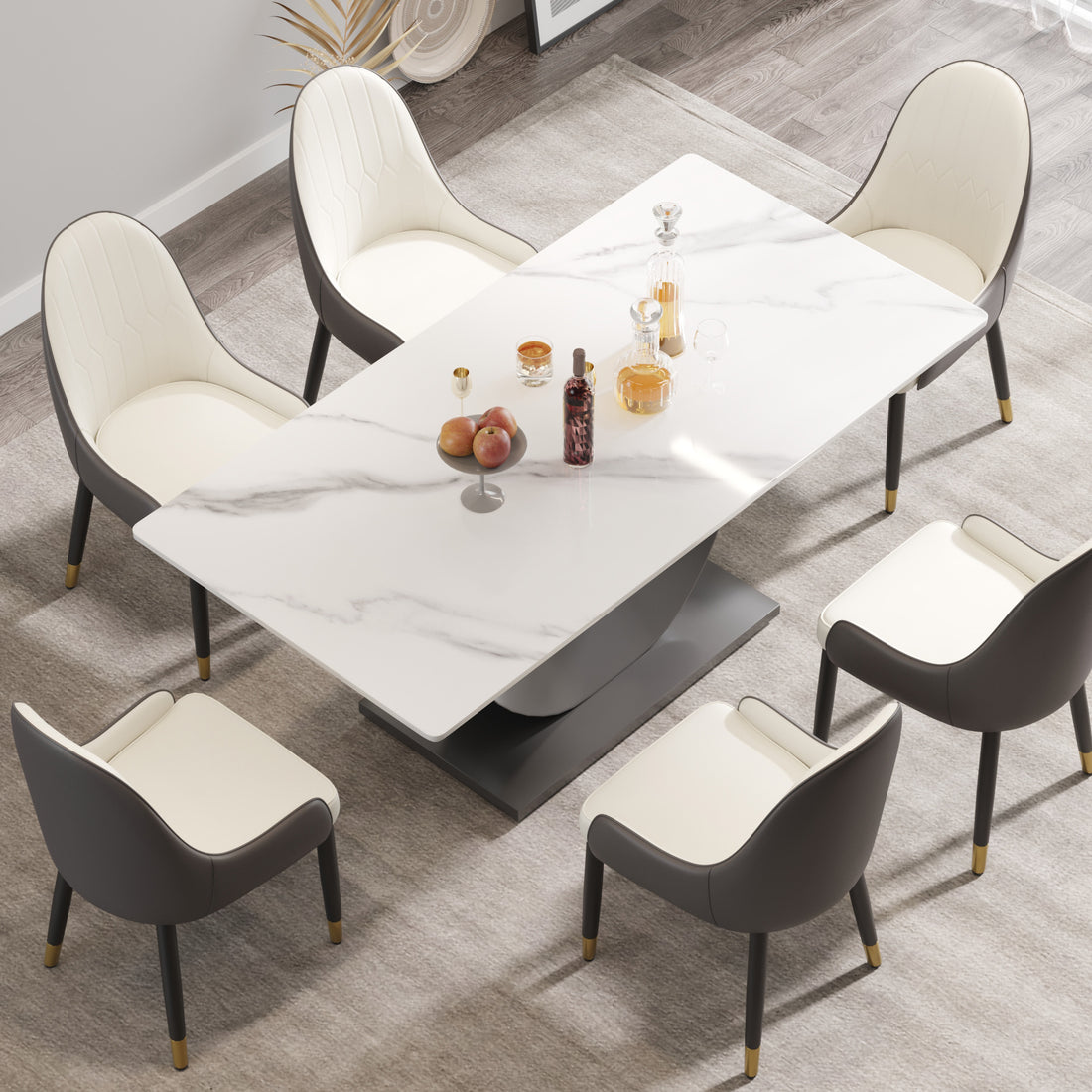 70.87" Modern Artificial Stone White Crescent Shaped Black Metal Legs Can Accommodate 6 8 People. White Metal Sintered Stone