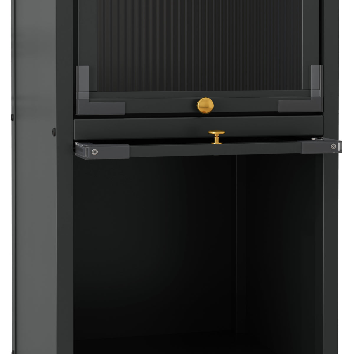 Modern Three Tier Glass Door Cabinet With Featuring Four Tier Storage, For Entryway Living Room Bathroom Dining Room,Matte Gray Matte Gray Metal