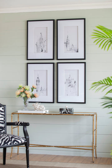 Set Of 4 Architecture Wall Art Prints, Home Decor Art For Living Room Dining Room Entryway, 20" X 28" White Black Plastic