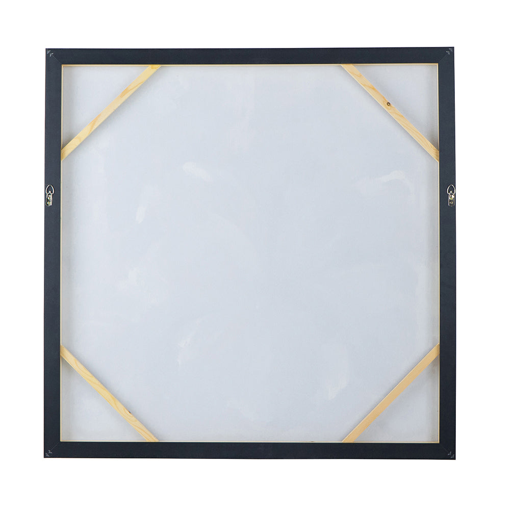 39.5" X 39.5" Large Modern Flower Oil Painting, Square Gold Frame Wall Art Blue Grey Polyester