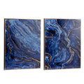 Set Of 2 Blue And Gold Framed Art Panels, Unique Marbled Design, 30.5
