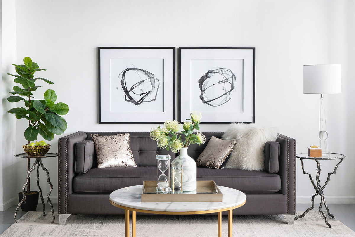 Set Of 2 Modern Abstract Wall Art, Square Framed Wall Art, 31.5" X 31.5" Black Plastic