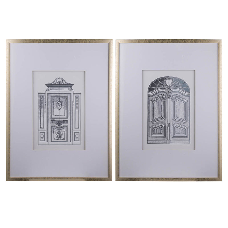 Set Of 2 Fake Pencil Architectual Wall Art, Wall Decor Accent, 24" X 32" Silver Plastic