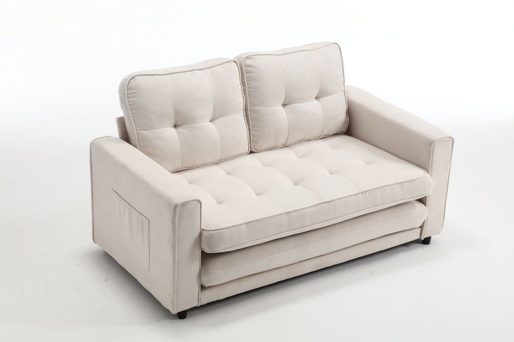 3 Fold Sofa,Convertible Futon Couch Sleeper Sofabed,Space Saving Seat,Pull Out Couch Bed For Living Room,Dark Gray & Light Gray & Beige,Velvet Linen Fabric Beige Velvet Wood Primary Living Space Medium Soft Loose Back Modern Square Arms Velvet 2 Seat