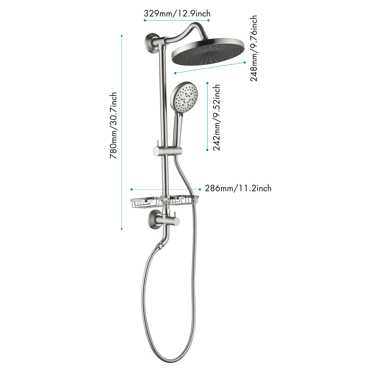 10 In Brushed Nickel Rain Showerhead, Hand Shower, Slide Bar, And Soap Dish Brushed Nickel Modern Brass Brass
