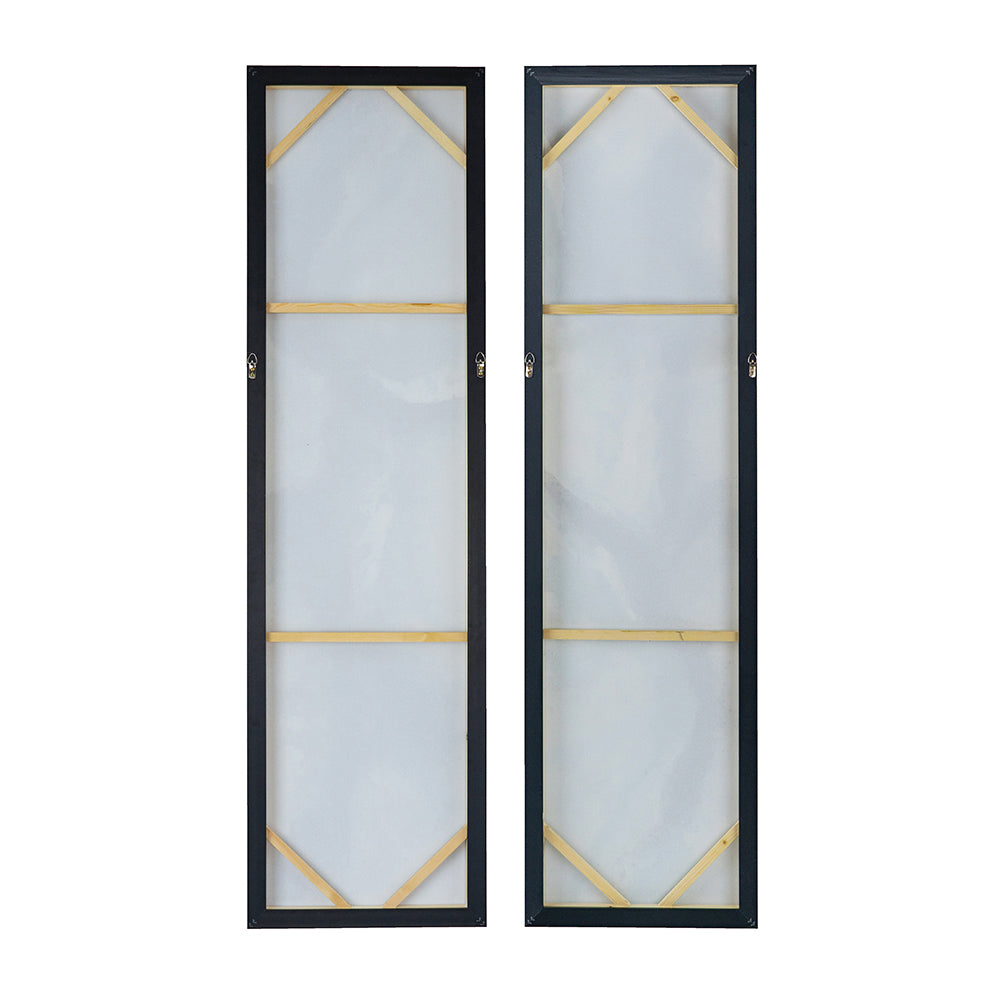 Set Of 2 Elongated Modern Abstract Oil Painting, Rectangle Framed Wall Art, 20" X 71" Multicolor Polyester