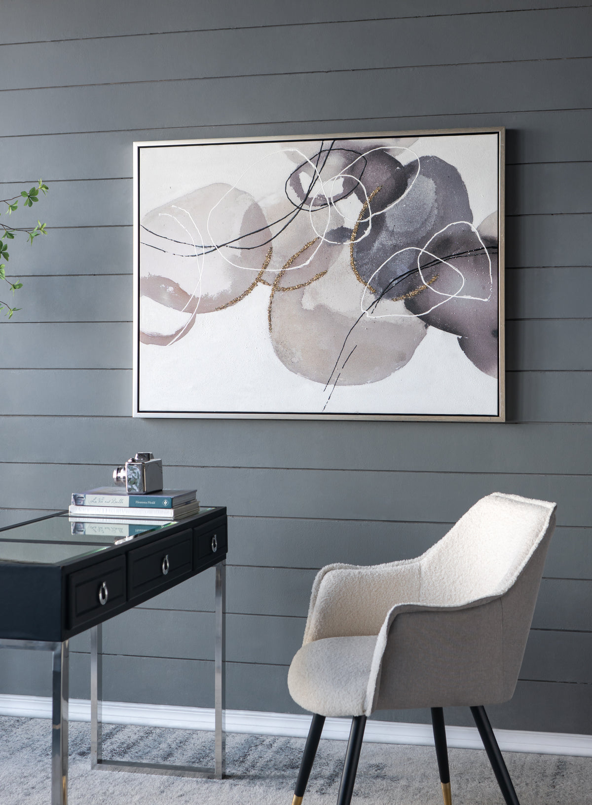 47" X 35.5" Large Modern Oil Painting, Hand Painted Abstract Gray Brown Watercolor Texture Multicolor Polyester