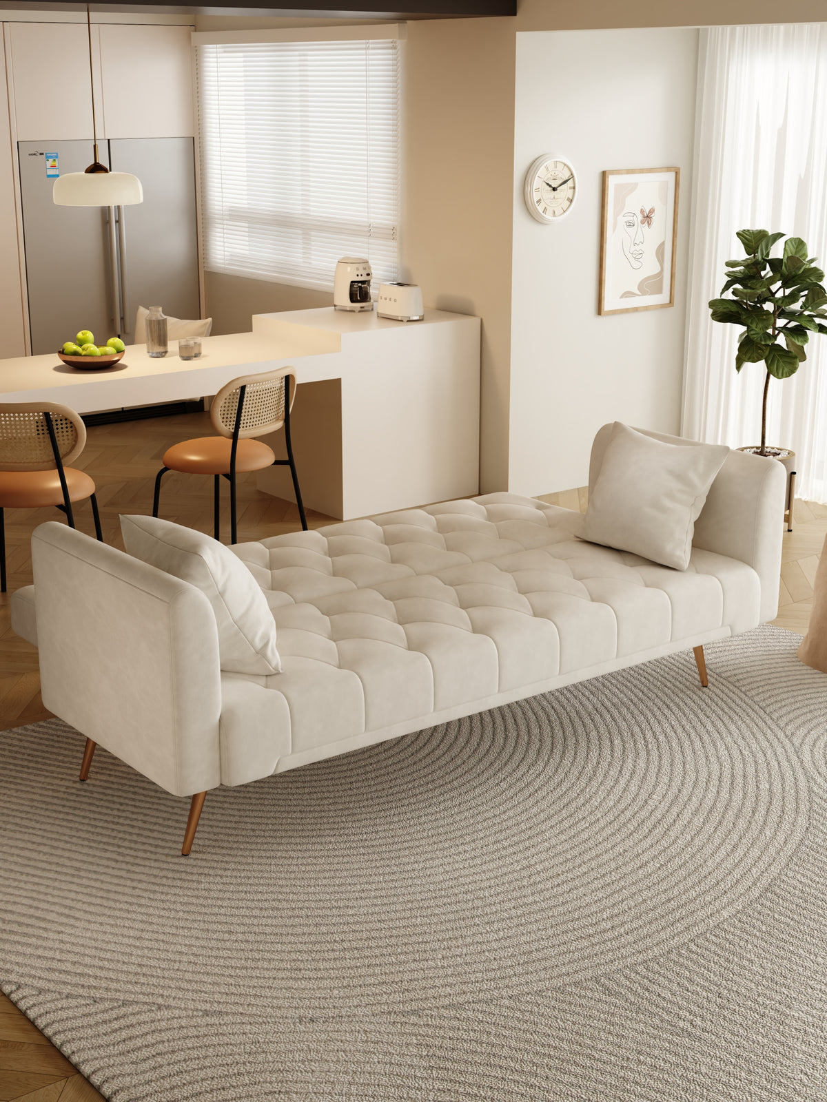 71 Inch Convertibleseat Sofa, American Retro Beige Velvet, Suitable For Small Living Room, Bedroom, Office Beige Velvet 2 Seat