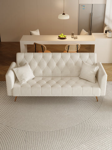 71 Inch Convertibleseat Sofa, American Retro Beige Velvet, Suitable For Small Living Room, Bedroom, Office Beige Velvet 2 Seat