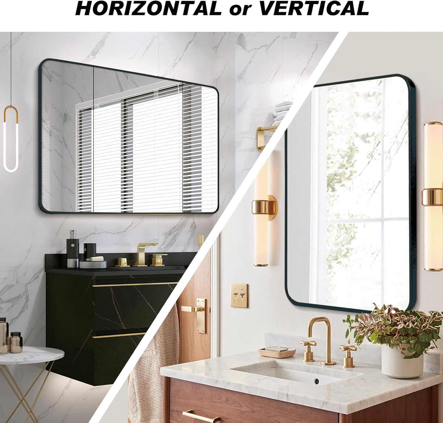 Black 30 "X40" Rectangular Bathroom Wall Mirror Black Classic,Modern Mdf Glass Aluminium