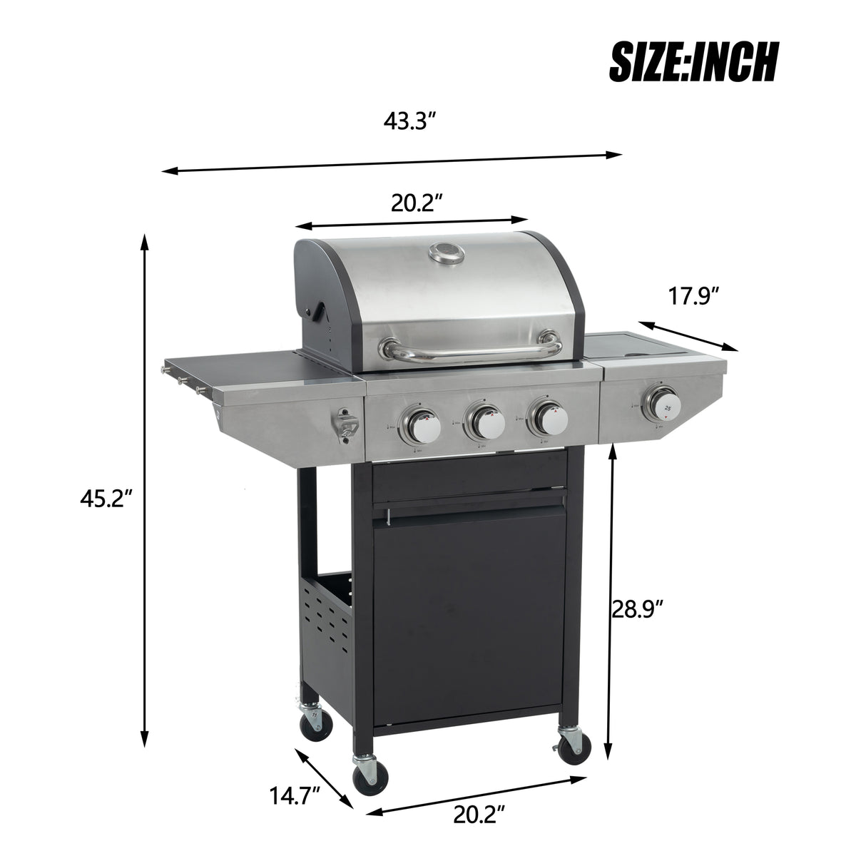 Propane Grill 3 Burner Barbecue Grill Stainless Steel Gas Grill With Side Burner, 37,000 Btu Outdoor Cooking, Patio, Garden Barbecue Grill, Black And Silver Silver Stainless Steel