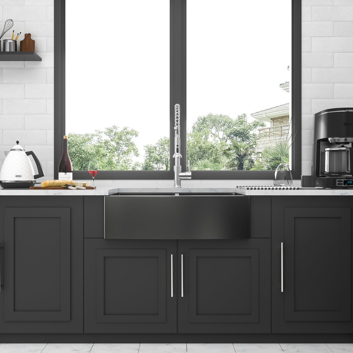 Gunmetal Black Double Bowl 50 50 Farmhouse Sink 33"X21"X10"Stainless Steel Apron Front Kitchen Sink 16 Gauge With Two 10" Deep Basin Gunmetal Black Stainless Steel