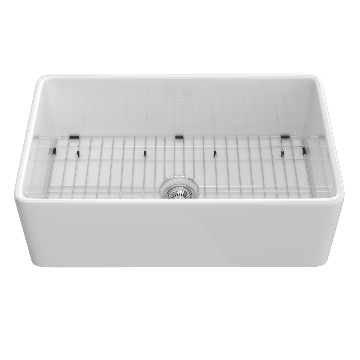 33 Inch Fireclay Farmhouse Kitchen Sink White Single Bowl Apron Front Kitchen Sink, Bottom Grid And Kitchen Sink Drain Included Natural Kitchen Modern Fireclay