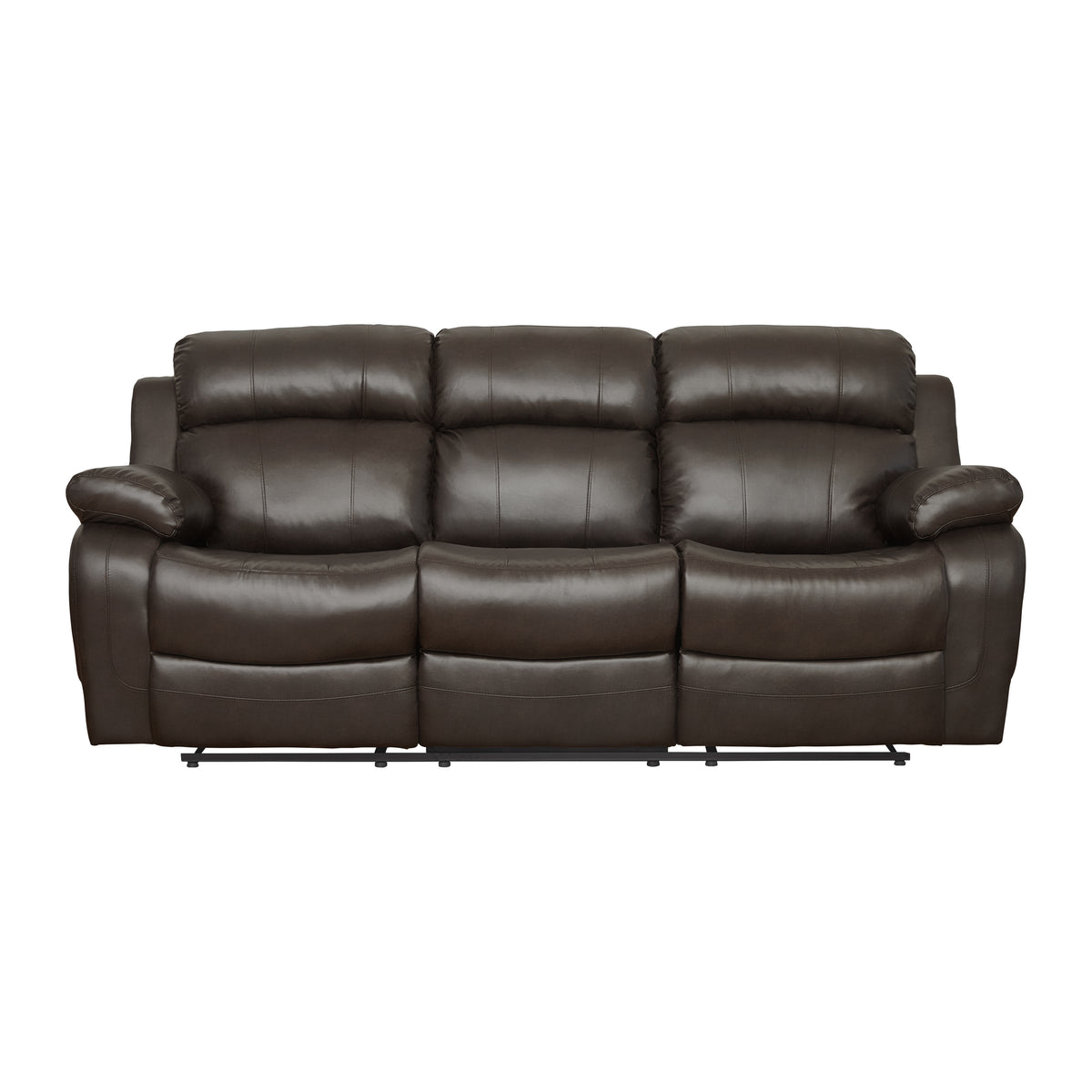 Contemporary Brown Faux Leather Upholstered 1Pc Double Reclining Sofa W Center Drop Down Cup Holder Living Room Furniture Brown Faux Leather Wood Primary Living Space Pillow Top Arms Solid Wood 3 Seat