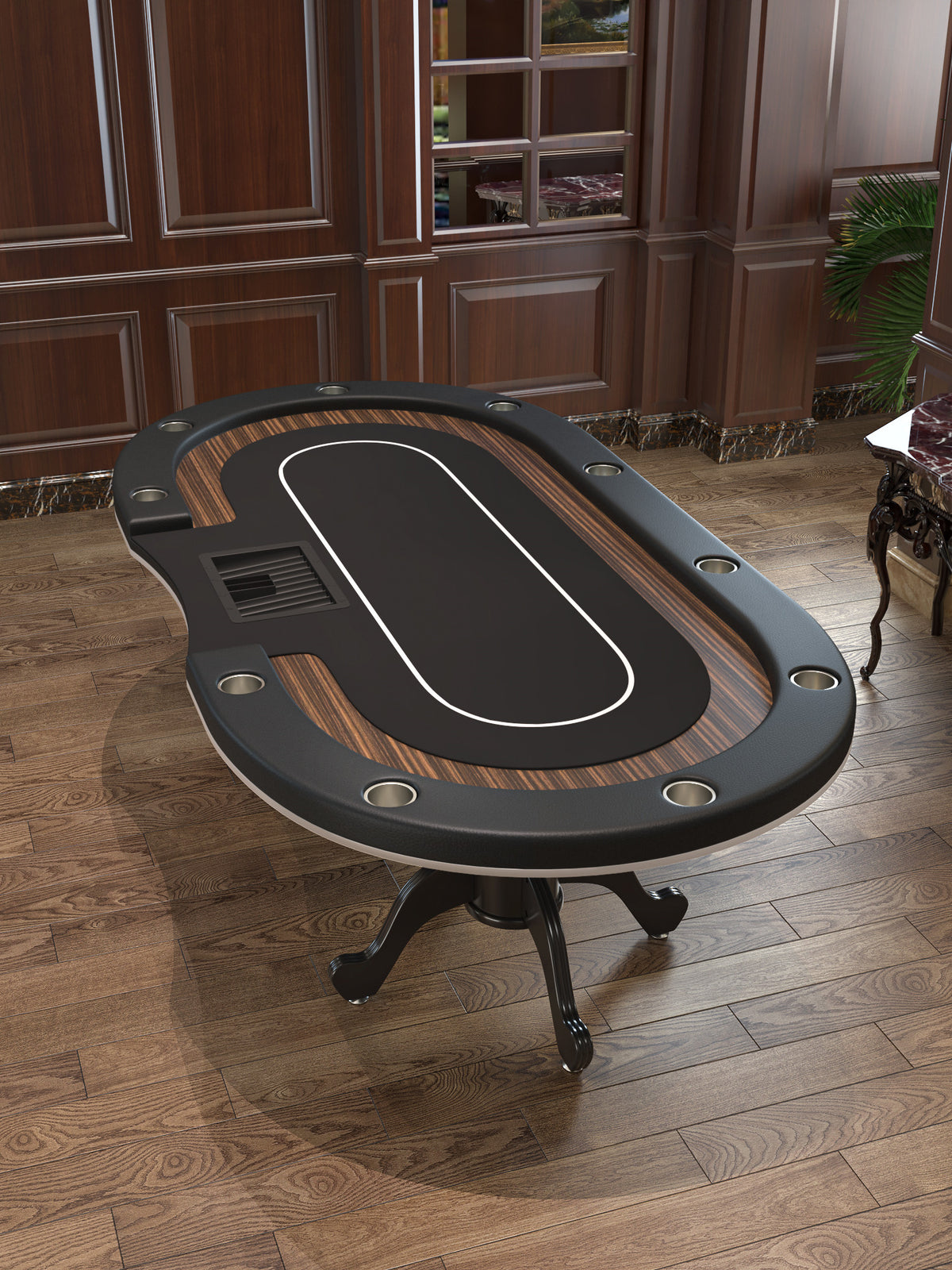96" Premium Oval Speed Cloth Texas Hold'Em Casino Game Poker Table With Chip Tray Black Wood