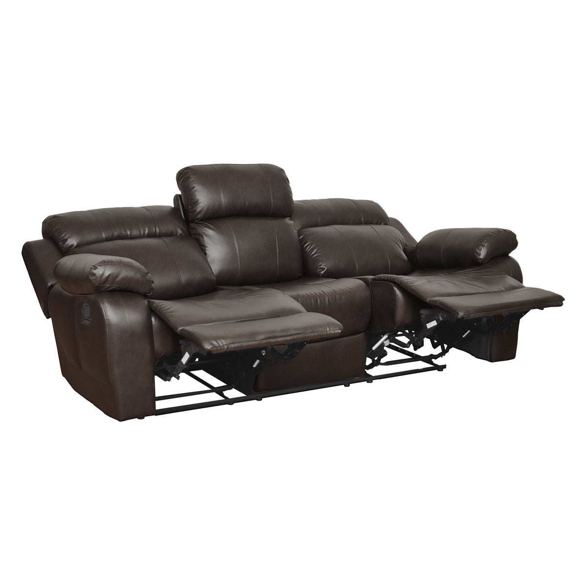 Contemporary Brown Faux Leather Upholstered 1Pc Double Reclining Sofa W Center Drop Down Cup Holder Living Room Furniture Brown Faux Leather Wood Primary Living Space Pillow Top Arms Solid Wood 3 Seat