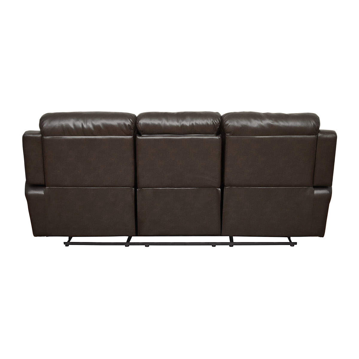 Contemporary Brown Faux Leather Upholstered 1Pc Double Reclining Sofa W Center Drop Down Cup Holder Living Room Furniture Brown Faux Leather Wood Primary Living Space Pillow Top Arms Solid Wood 3 Seat