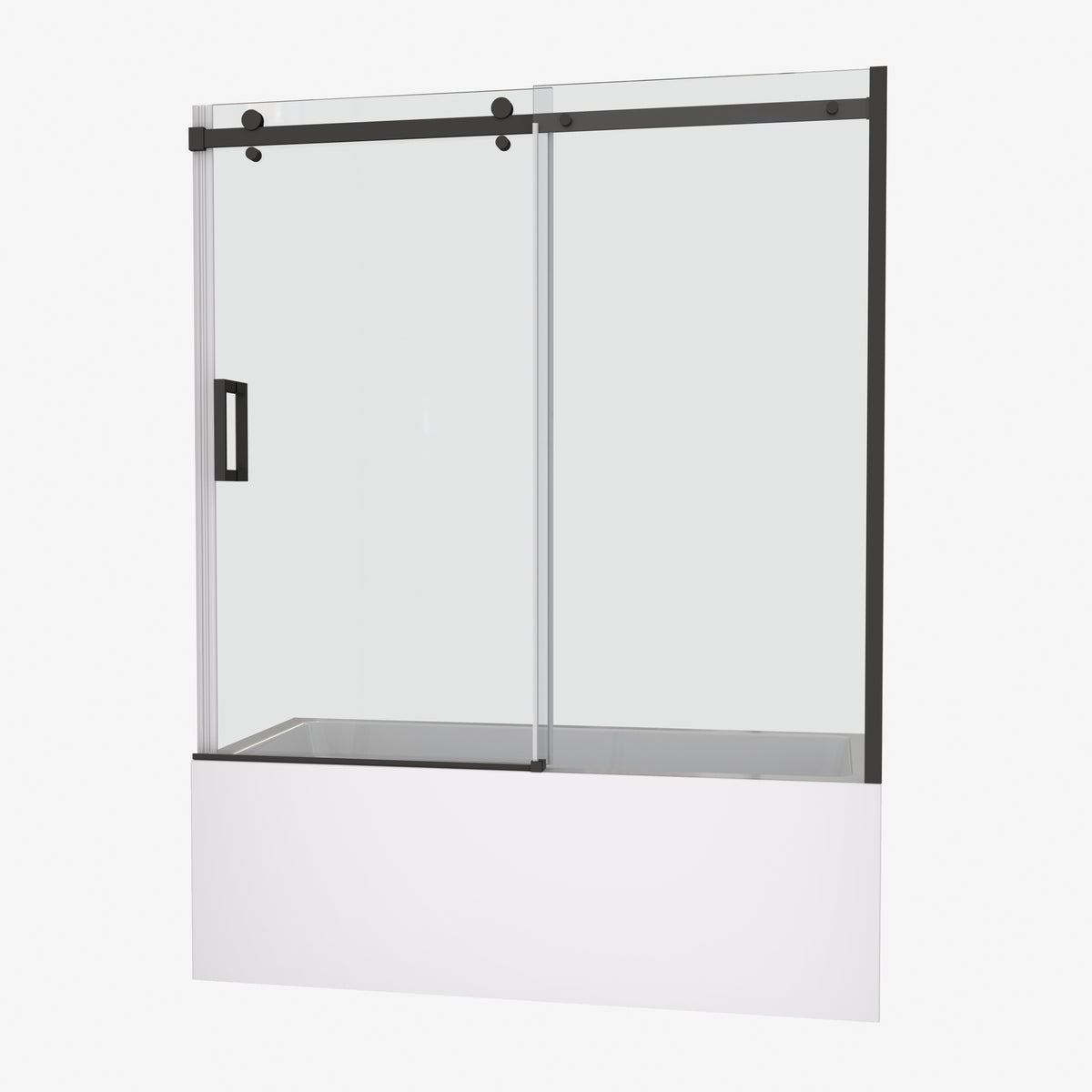 Bathtub Shower Door, Sliding Door, With 5 16" Tempered Glass And Matted Black Finish 6058 Matte Black Aluminium Alloy