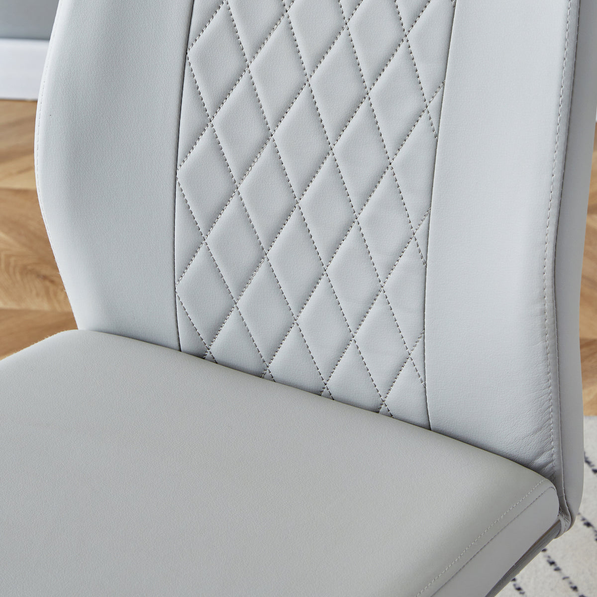 Equipped With Faux Leather Cushioned Seats Living Room Chairs With Metal Legs, Suitable For Kitchen, Living Room, Bedroom, And Dining Room Side Chairs, Set Of 6 Light Gray Pu Leather Light Gray Pu