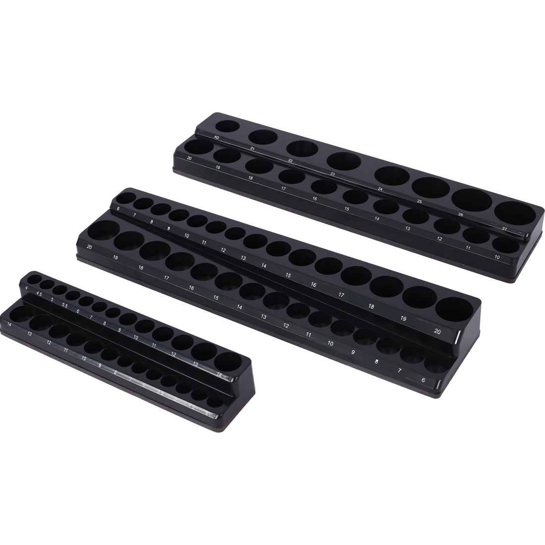 3 Piece Metric Magnetic Socket Organizers, Socket Organizers For Toolboxes, Socket Organizer, Magnetic Socket Holder, Black Tool Box Organizer.3Set,Black,Metric Black Plastic