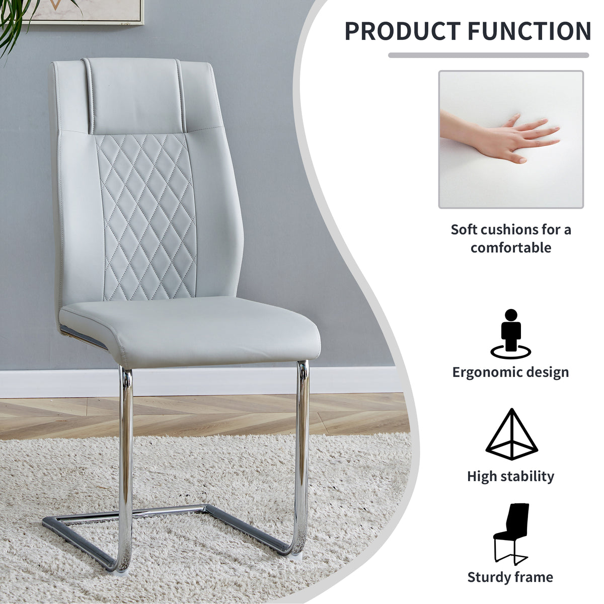 Modern Dining Chairs With Faux Leather Padded Seat Dining Living Room Chairs Upholstered Chair With Metal Legs Design For Living, Bedroom, Dining Room Side Chairs Set Of 8 Light Gray Pu C 001 Light
