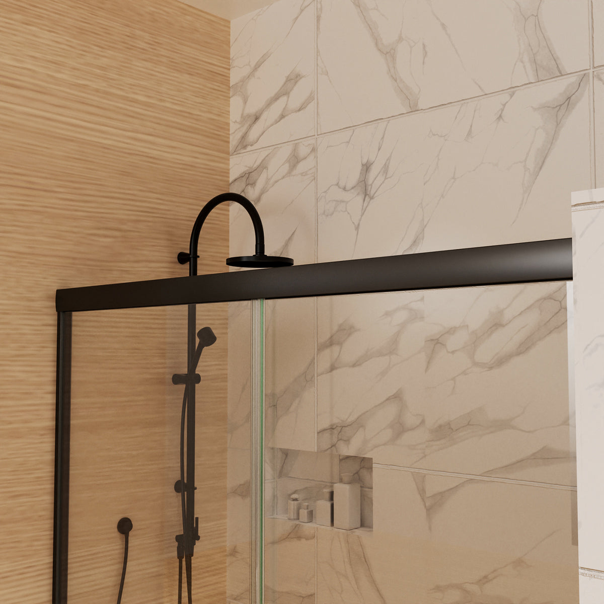 44In. 48 In. X 72 In. Traditional Sliding Shower Door In Matte Black With Clear Glass Matte Black Aluminum
