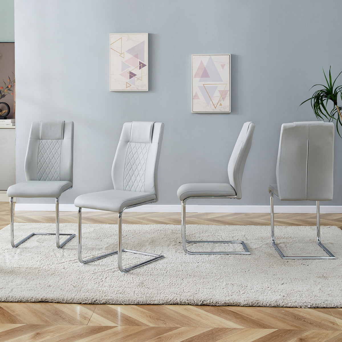 Modern Dining Chairs With Faux Leather Padded Seat Dining Living Room Chairs Upholstered Chair With Metal Legs Design For Living, Bedroom, Dining Room Side Chairs Set Of 8 Light Gray Pu C 001 Light