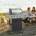 Propane Grill 3 Burner Barbecue Grill Stainless Steel Gas Grill With Side Burner, 37,000 Btu Outdoor Cooking, Patio, Garden Barbecue Grill, Black And Silver Silver Stainless Steel