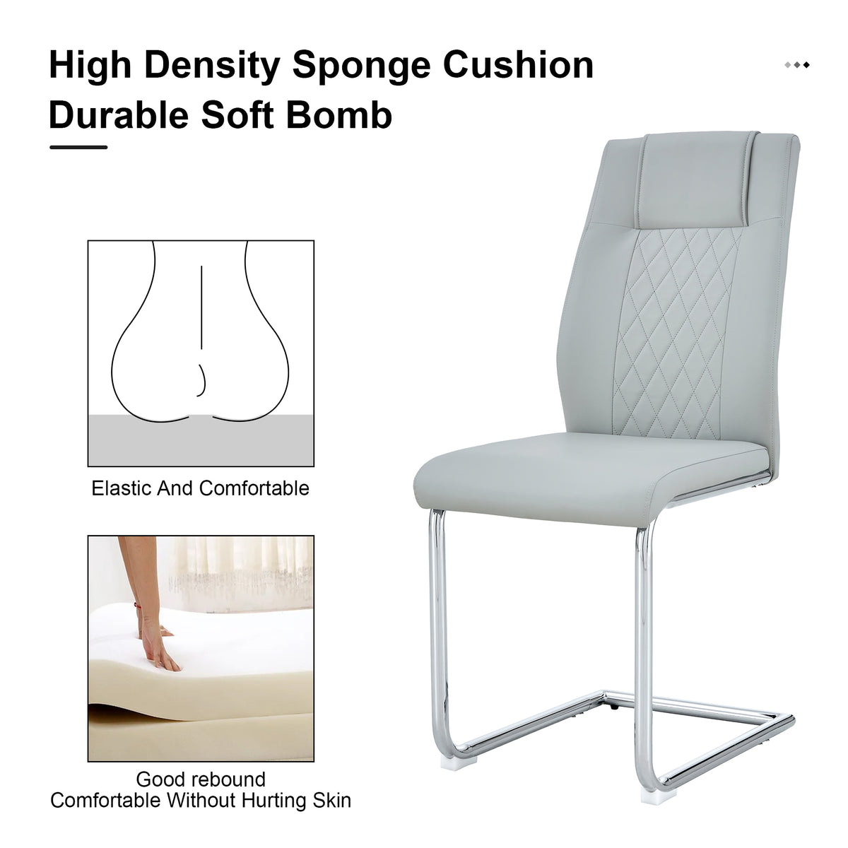 Modern Dining Chairs With Faux Leather Padded Seat Dining Living Room Chairs Upholstered Chair With Metal Legs Design For Living, Bedroom, Dining Room Side Chairs Set Of 8 Light Gray Pu C 001 Light