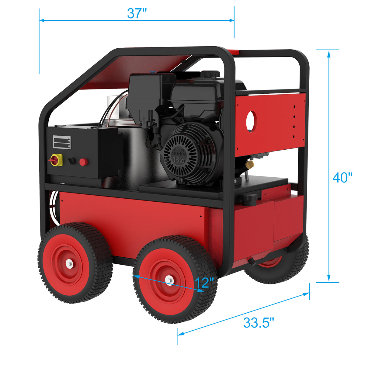 Commercial Hot Water Gas Oil Fired Pressure Washer, 3.5 Gpm, 4000 Psi, Kohler Engine, Direct Drive, Electric Start Red Aluminum