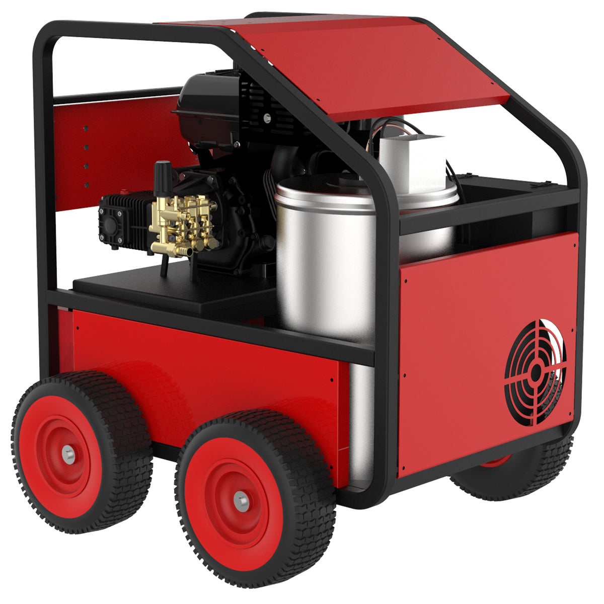 Commercial Hot Water Gas Oil Fired Pressure Washer, 3.5 Gpm, 4000 Psi, Kohler Engine, Direct Drive, Electric Start Red Aluminum