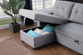 Upholstered Pull Out Sectional Sofa With Chaise Light Gray Foam Linen