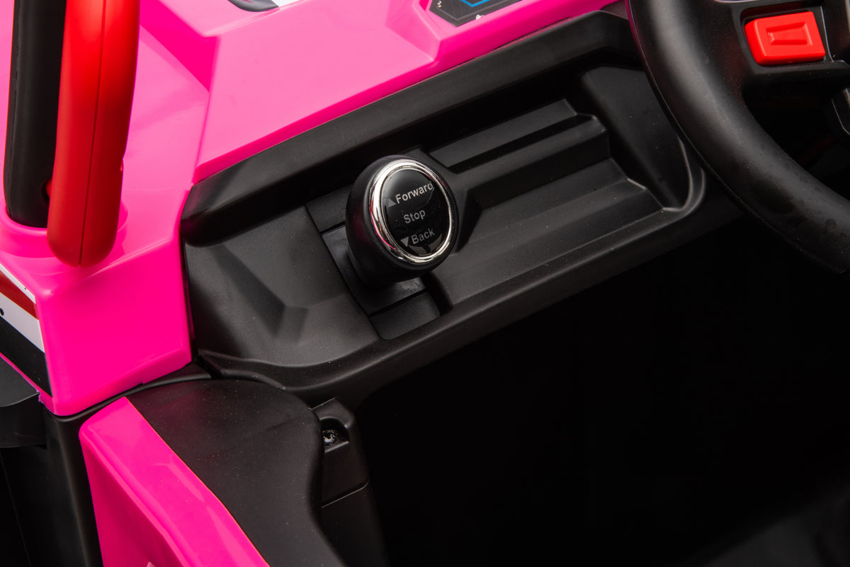 12V7A*1 30W*4 Four Wheel Drive Leather Seat One Button Start,Forward And Backward, High And Low Speed, Music, Front Light, Power Display, Two Doors Can Open, 2.4G R C, Seat Belt Four Wheel Absorber Pink Iron Plastic