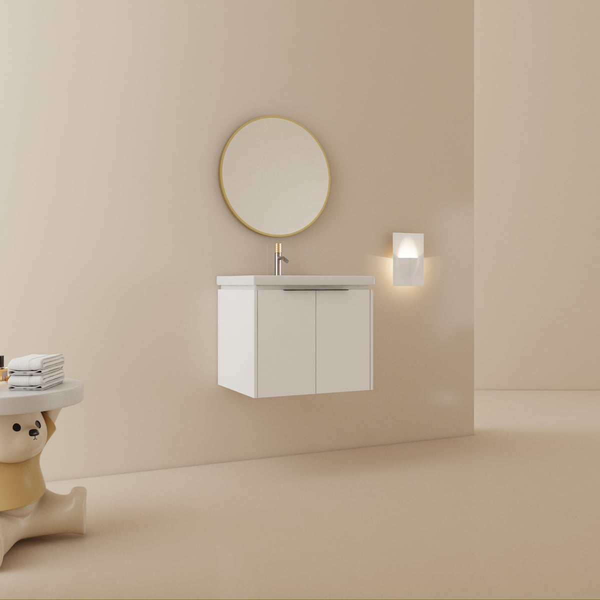 24 Inch Soft Close Doors Bathroom Vanity With Sink, Suitable For Small Bathroom White 2 Bathroom Wall Mounted Modern Plywood