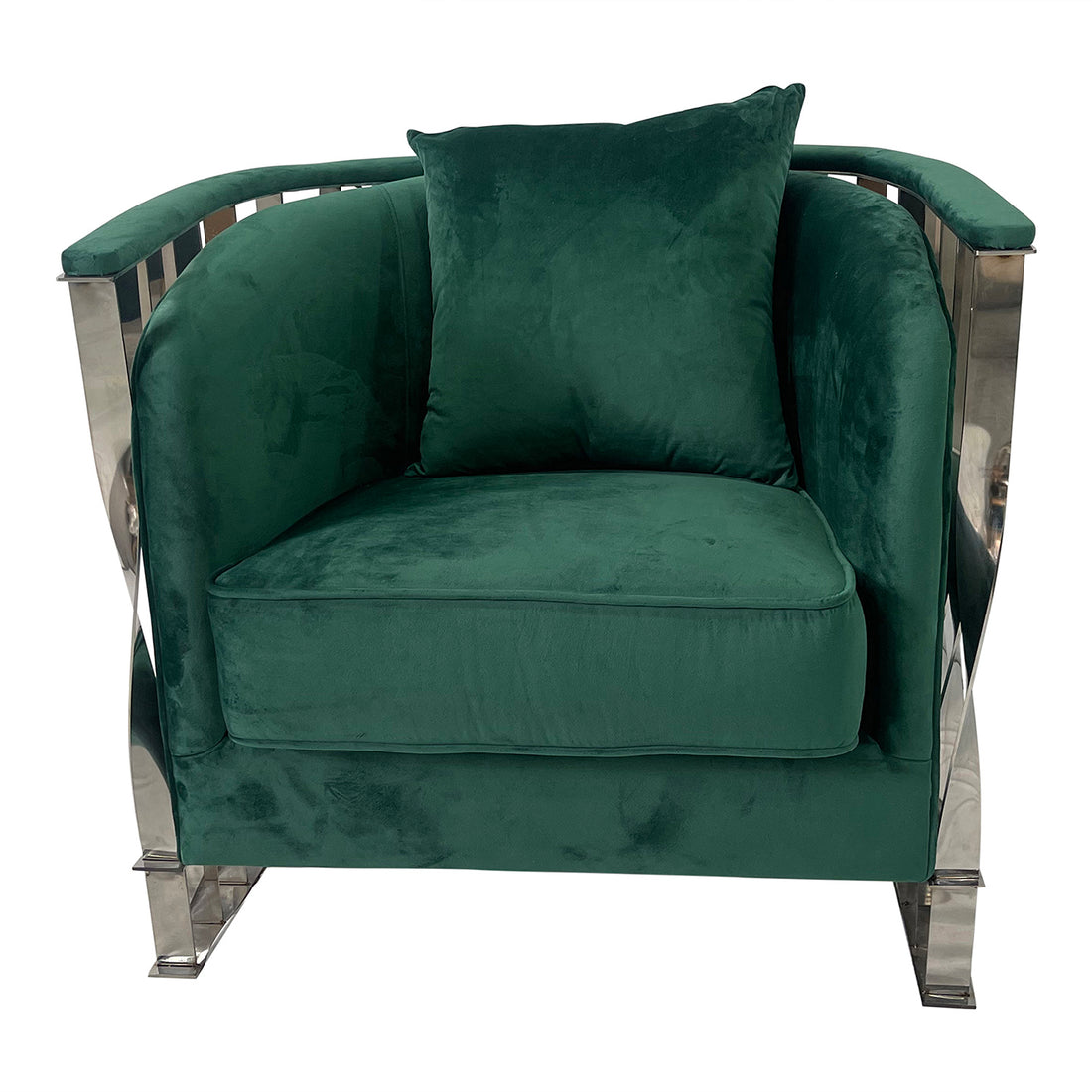 Green And Silver Sofa Chair Green Stainless Steel Velvet