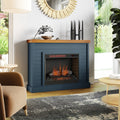 Washington 48 Inch Fireplace With Mantel, Blue Denim And Whiskey Finish Up To 40 Powder Coated Electric Blue 400 Coastal,Farmhouse,Nautical Yes Insert Solid Wood Electric