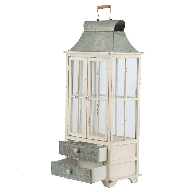 Wooden Candle Lantern Decorative, Hurricane Lantern Holder Decor For Indoor Outdoor, Home Garden Wedding Ivory Wood Glass