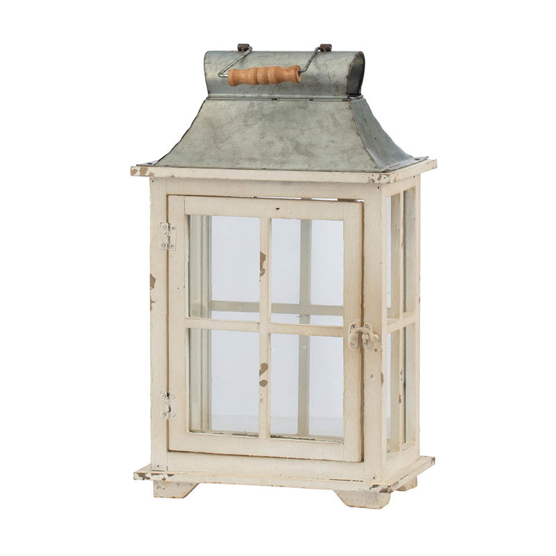Wooden Candle Lantern Decorative, Hurricane Lantern Holder Decor For Indoor Outdoor, Home Garden Wedding Ivory Wood Glass