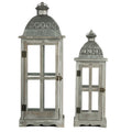 Wooden Candle Lantern Decorative, Hurricane Lantern Holder Decor For Indoor Outdoor, Home Garden Wedding Gray Wood Glass