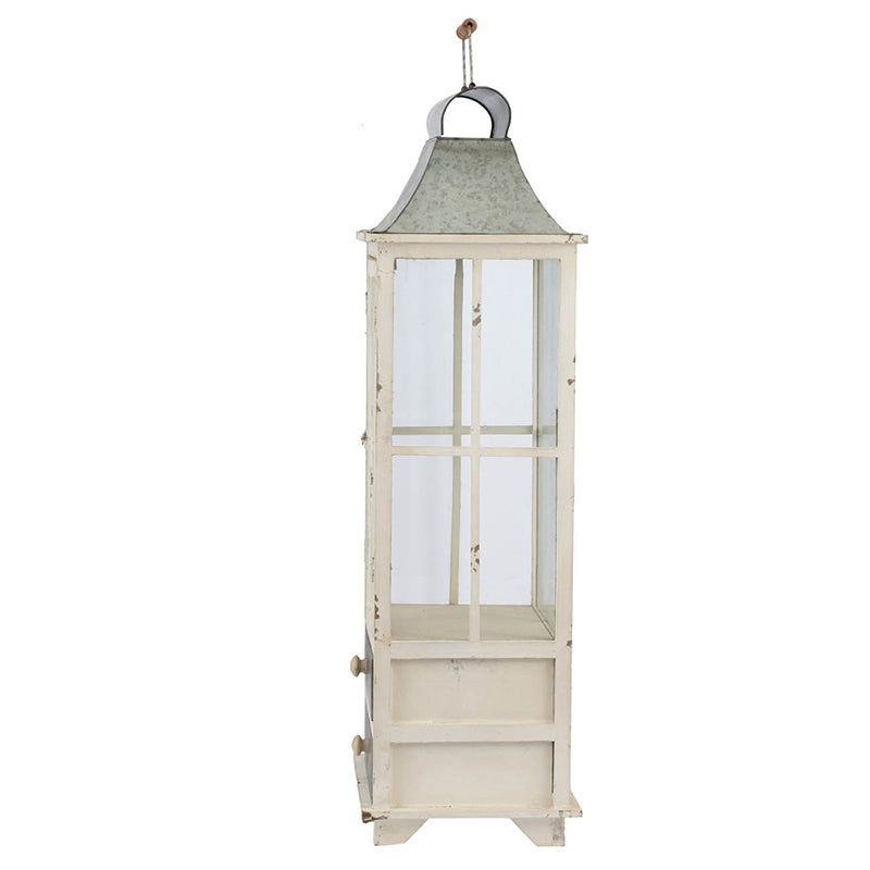 Wooden Candle Lantern Decorative, Hurricane Lantern Holder Decor For Indoor Outdoor, Home Garden Wedding Ivory Wood Glass