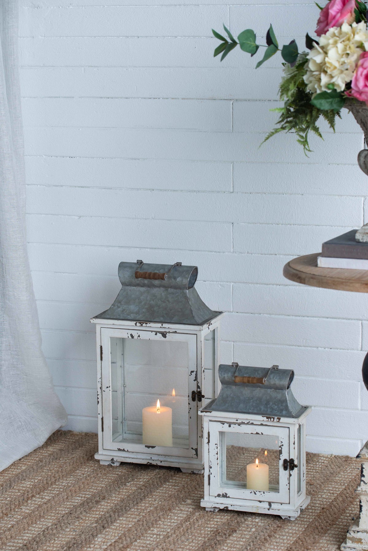 Wooden Candle Lantern Decorative, Hurricane Lantern Holder Decor For Indoor Outdoor, Home Garden Wedding White Wood Glass