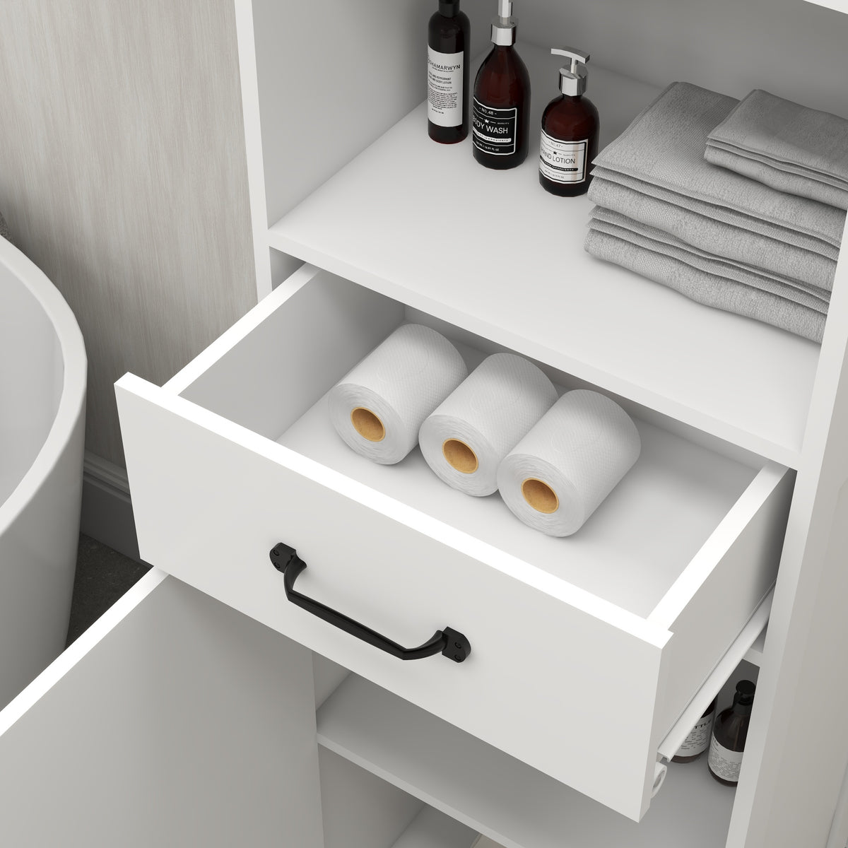 Floor Standing Cabinet With 1 Door And 1 Drawer White White Mdf