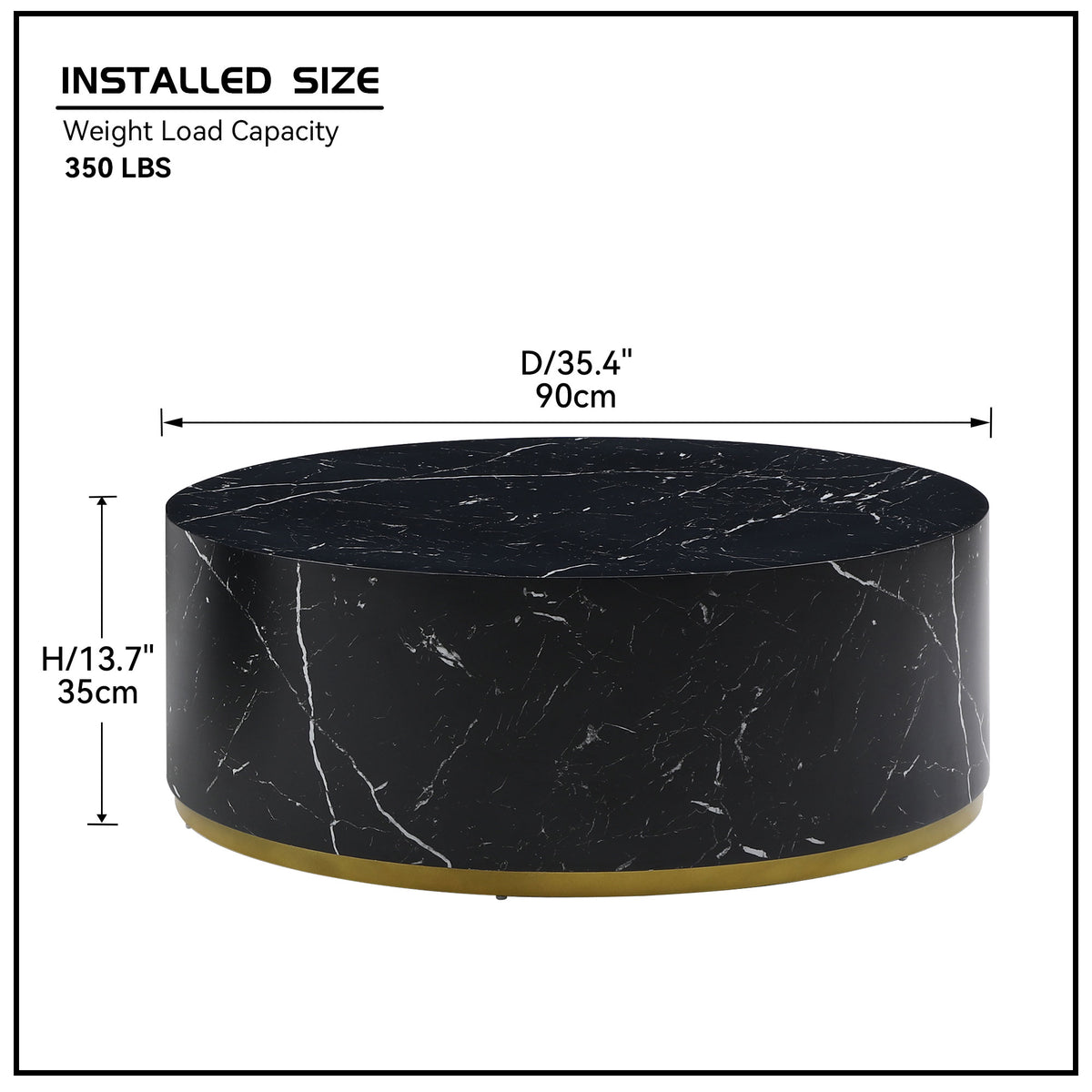 Modern Faux Marble Coffee Tables For Living Room, 35.43Inch Accent Tea Tables With Gold Metal Base Black Black Mdf