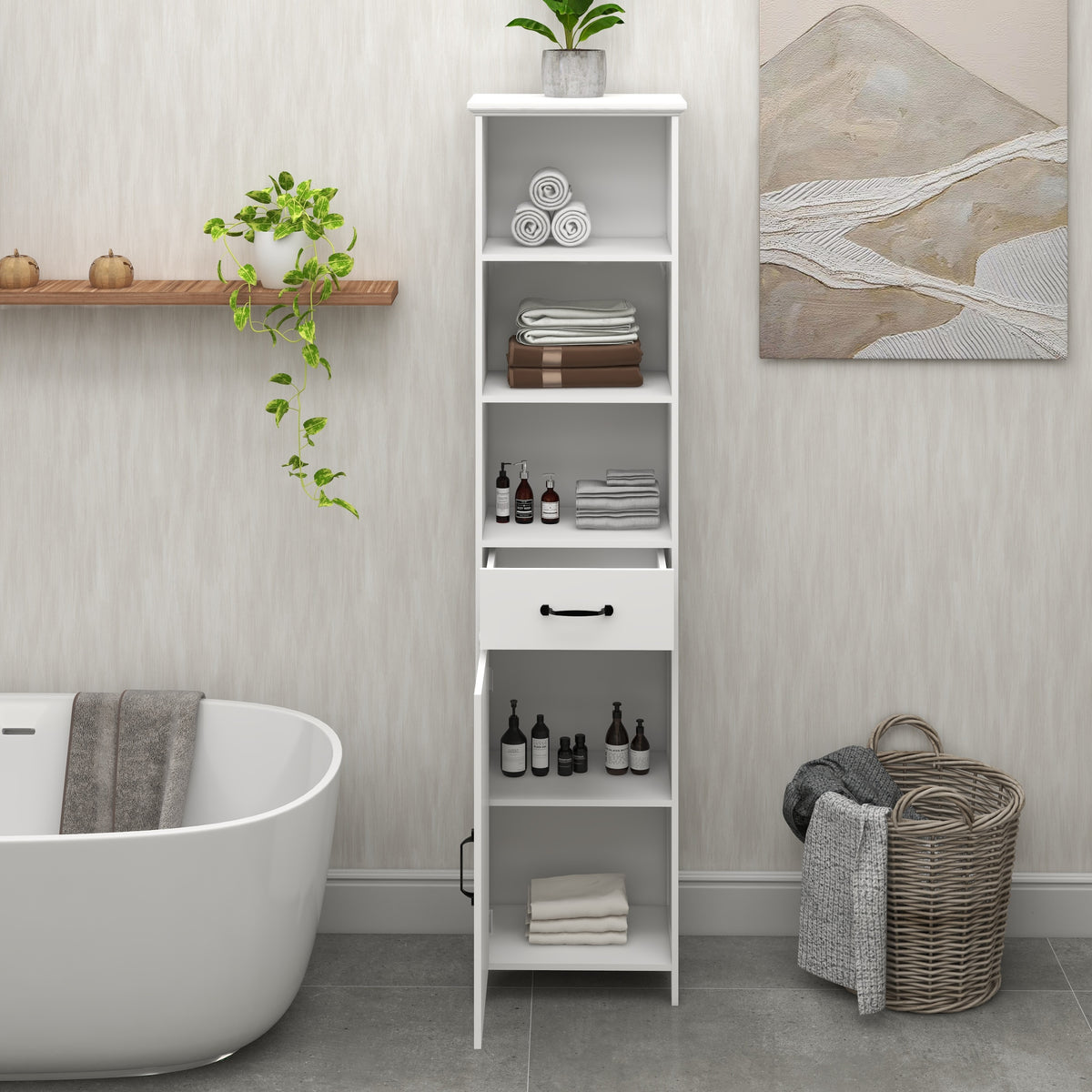Floor Standing Cabinet With 1 Door And 1 Drawer White White Mdf