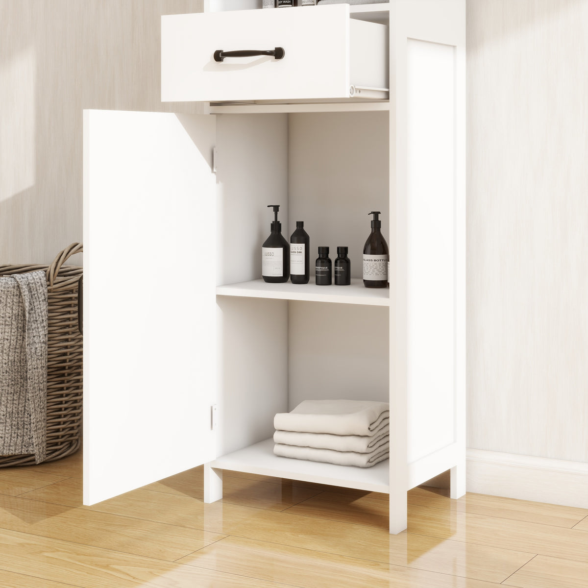 Floor Standing Cabinet With 1 Door And 1 Drawer White White Mdf