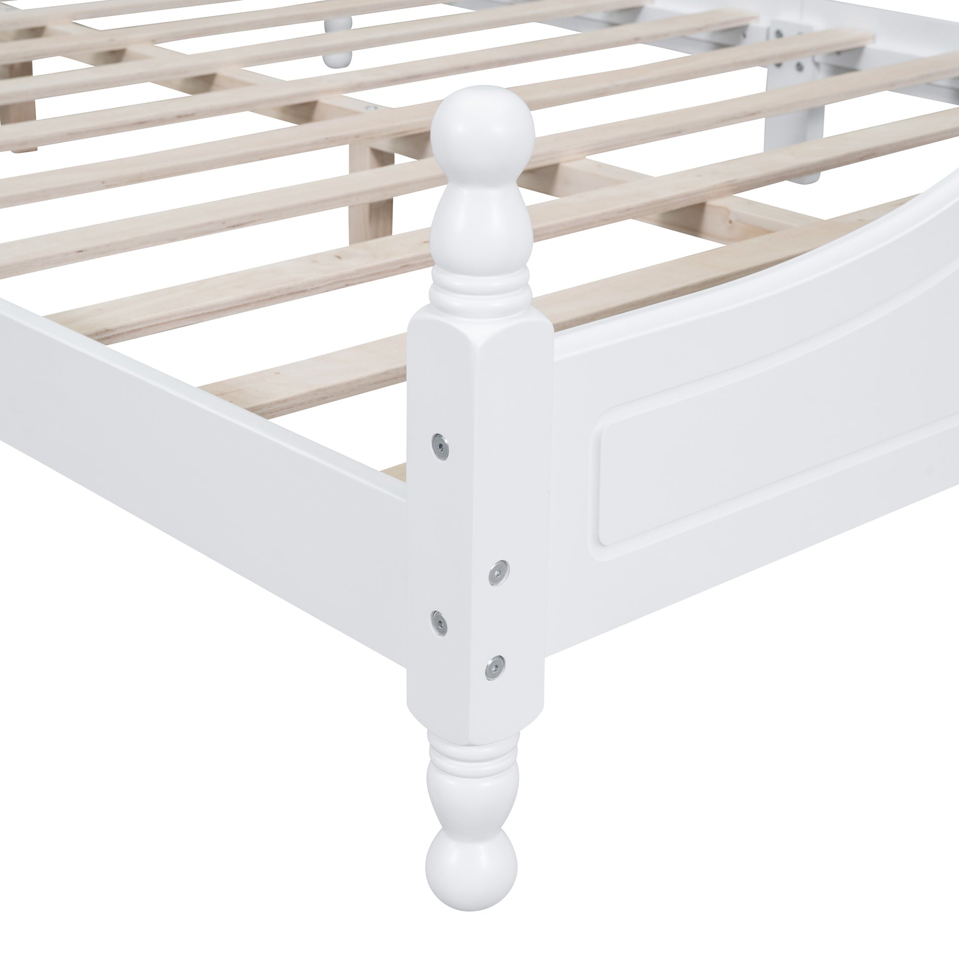 Queen Size Wood Platform Bed Frame,Retro Style Platform Bed With Wooden Slat Support,White White Wood