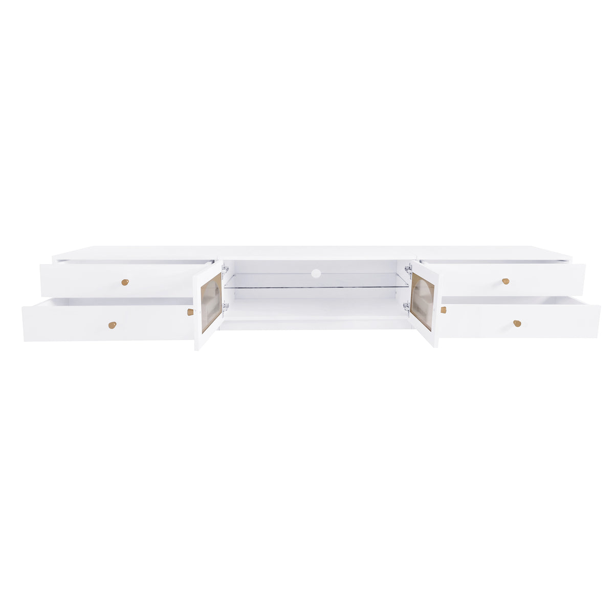 Luxurious Tv Stand With Fluted Glass Doors, Elegant And Functional Media Console For Tvs Up To 95'', Tempered Glass Shelf Tv Cabinet With Multiple Storage Options, White White Primary Living Space 90 Inches Or Larger Particle Board