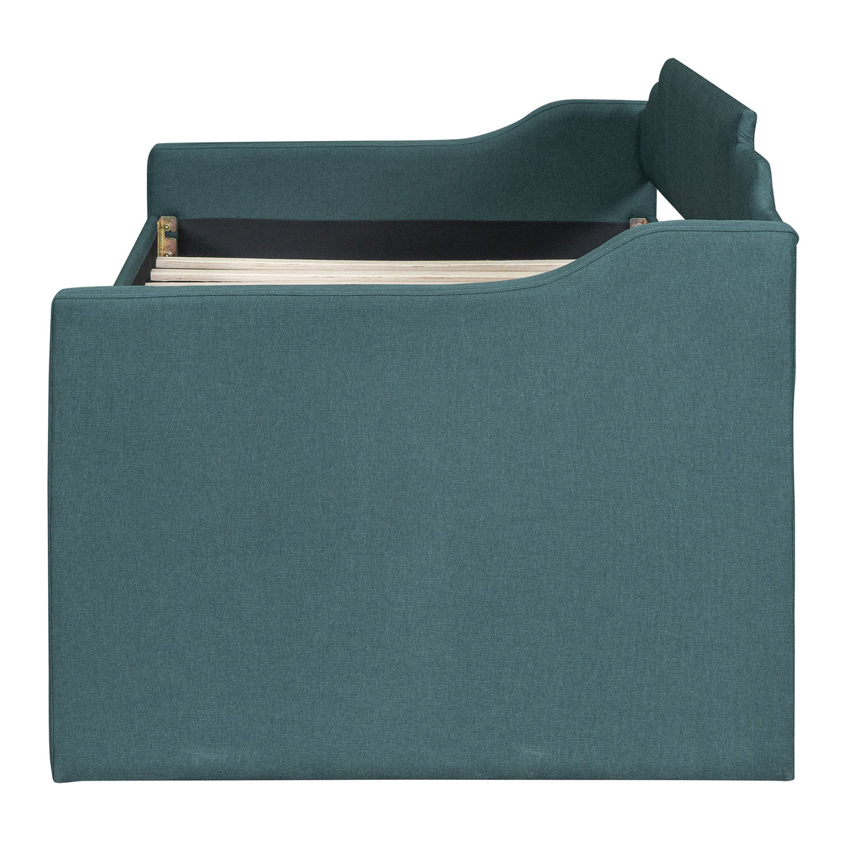 Twin Size Upholstered Daybed With Trundle And Three Drawers,Green Twin Green Linen