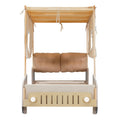 Wood Twin Size Car Bed With Pillow, Ceiling Cloth And Led, Natural Box Spring Not Required Twin Natural Wood Bedroom Solid Wood Mdf